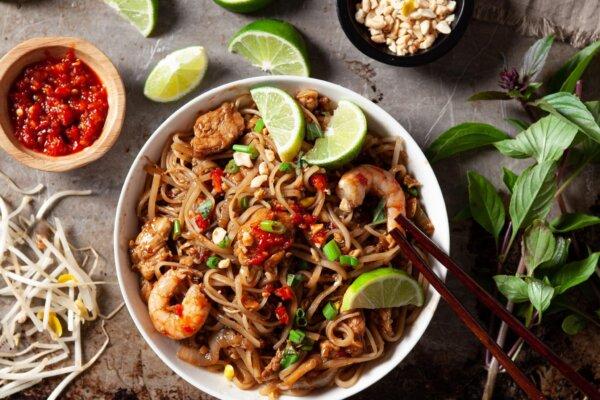 Chicken and Shrimp Pad Thai is full of protein and happens to be gluten-free. (Amy Dong)