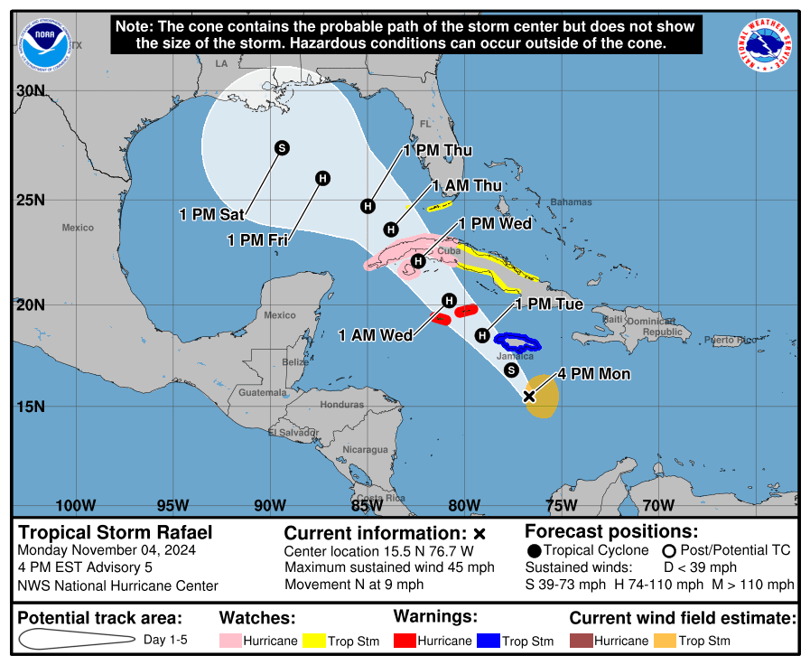 Tropical Storm Rafael Forms in the Caribbean