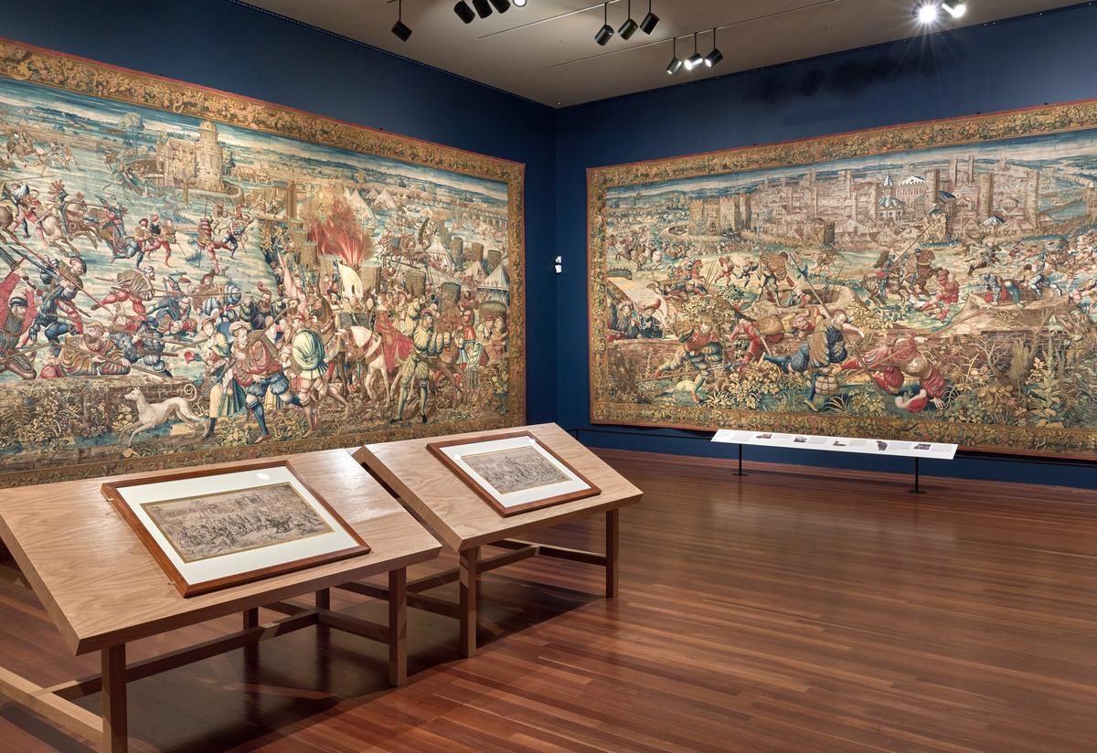 The installation of "Art and War in the Renaissance: The Battle of Pavia Tapestries" at the de Young Museum, San Francisco, 2024. (Randy Dodson/Courtesy of the Fine Arts Museums of San Francisco)