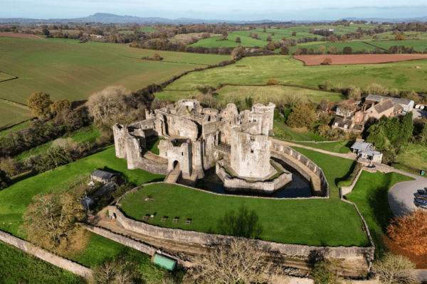 A drone view of Raglan Castle in Monmouthshire, Wales, on Nov. 13, 2024. (David Davies/PA Wire)