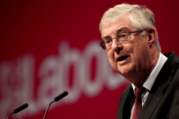 The Welsh Parliament’s Finance Secretary Mark Drakeford speaking at the Labour Party conference in Brighton, England, on Sept. 27, 2021. (Gareth Fuller/PA Wire)
