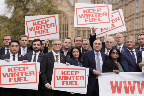 Conservative MPs petition the government to stop the planned cuts to the Winter Fuel Payment, on College Green in Westminster, London, on Oct. 29, 2024. (Stefan Rousseau/PA Wire)