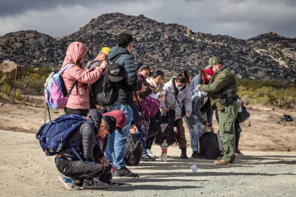 U.S. Border Patrol agents monitor illegal border crossings in Jacumba, Calif., on Jan. 10, 2024. (John Fredricks/The Epoch Times)