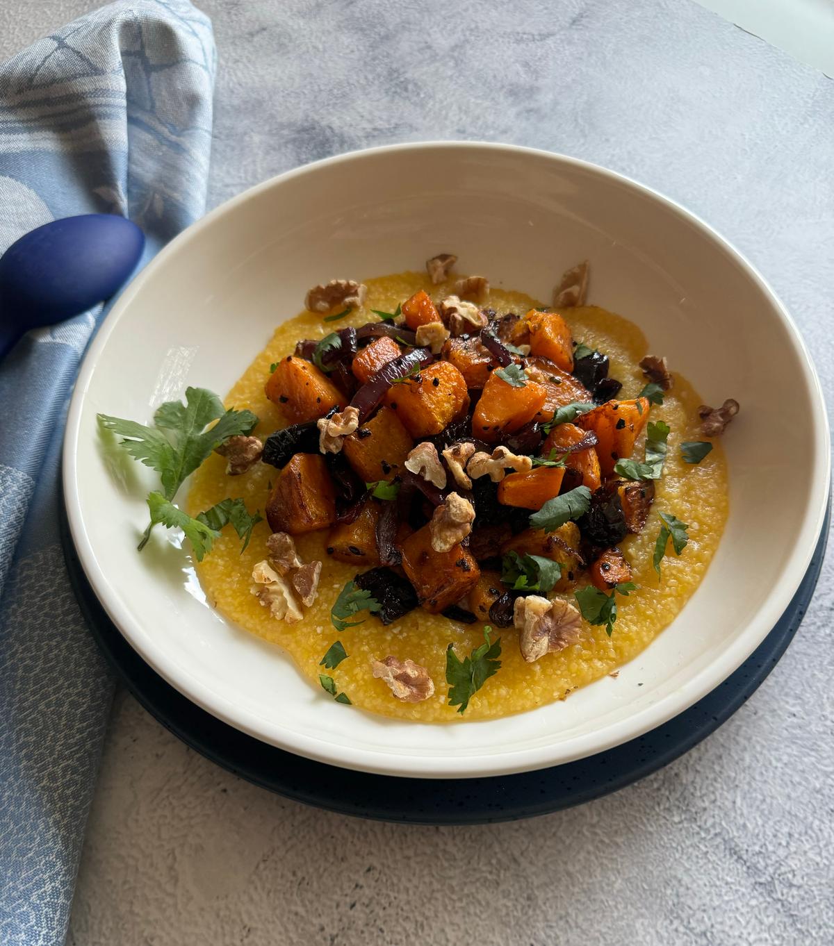 Lighten Your Menu With a Bowl Full of Creamy Polenta Topped With Roasted Butternut Squash and Sweet Prunes