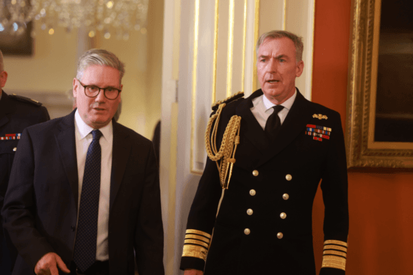 Prime Minister Sir Keir Starmer (left) and Chief of the Defence Staff Adm. Sir Tony Radakin (right) attend an Armed Forces chiefs stocktake meeting at 10 Downing Street, London, on Nov. 26, 2024. (Ian Vogler/Daily Mirror/PA Wire)