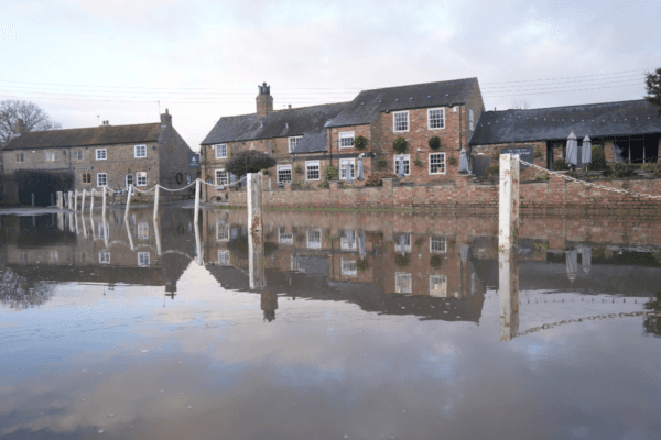Flooding after Storm Darragh in Acaster Malbis near York, England, on Dec. 9, 2024. (Danny Lawson/PA Wire)