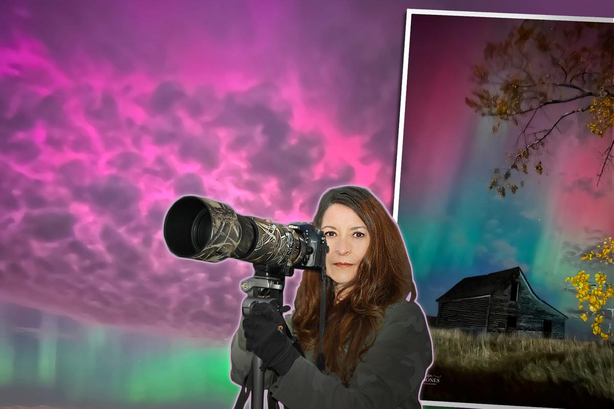 Aurora Chaser Embarks on Photoshoot as Geomagnetic Storm Sparks Northern Lights in Southern Alberta