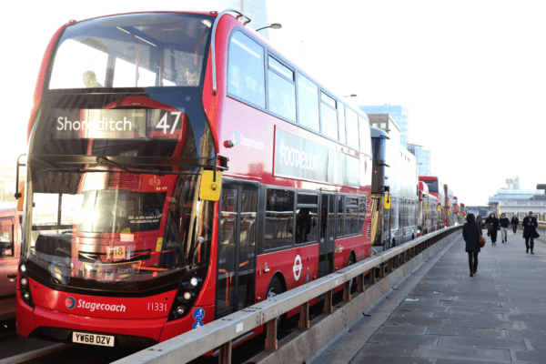 Buses on London Bridge in London, on Dec. 11, 2019. (Ian West/PA Wire)