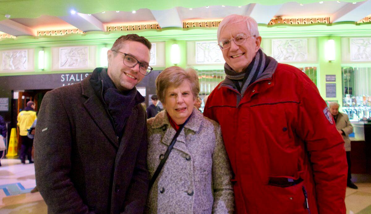 Rob Bridgman and his parents enjoyed Shen Yun Performing Arts at the Eventim Apollo, on Jan. 11, 2025. (Jenna/The Epoch Times)