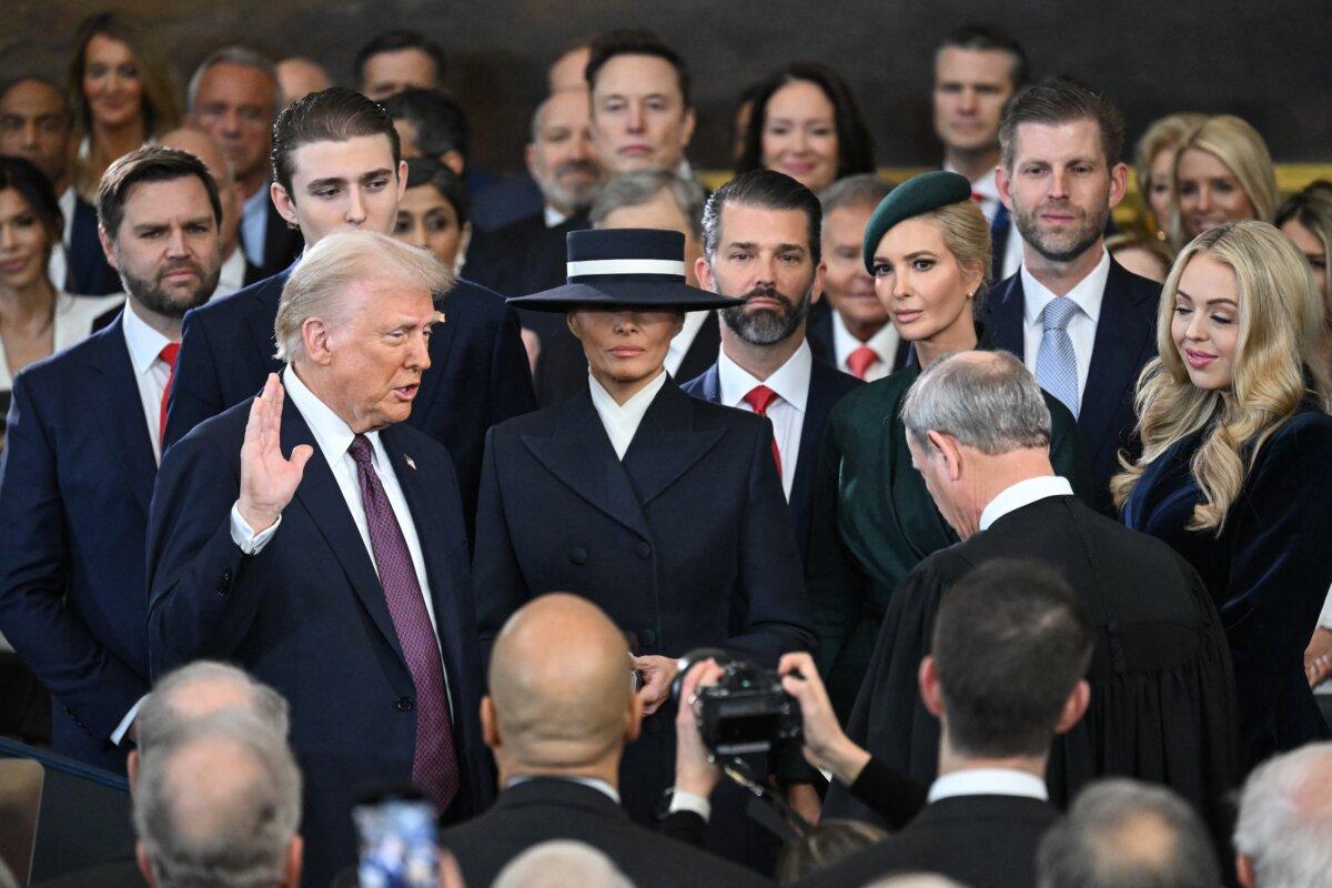 Donald Trump is sworn in as the 47th U.S. president in the US Capitol Rotunda in Washington on Jan. 20, 2025. (Saul Loeb/Pool/AFP via Getty Images)