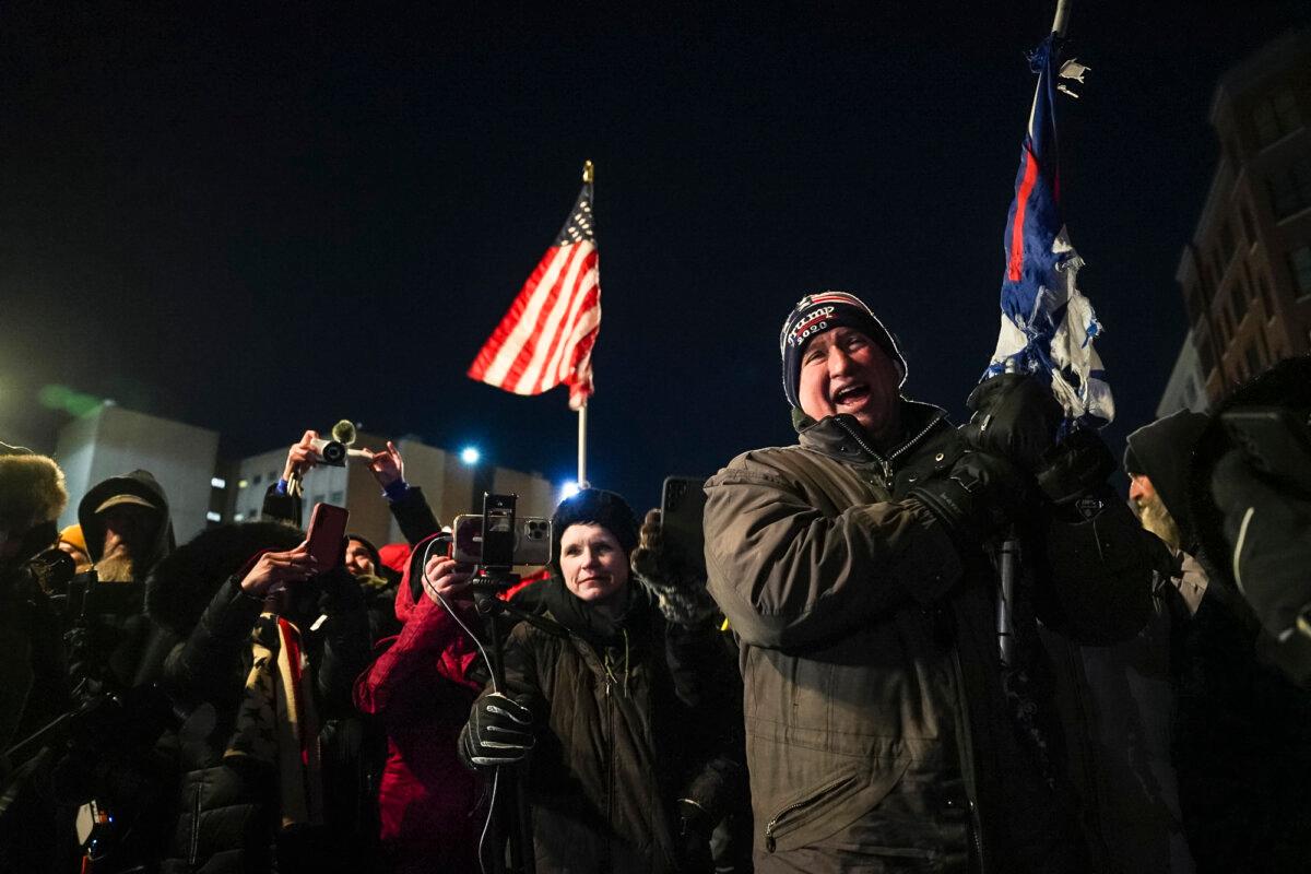 Mr. Pollock, his son and daughter-in-law in jail with January 6th, 2021 charges, speaks outside of the DC Central Detention Facility on Jan. 20, 2025. (Samira Bouaou/The Epoch Times)