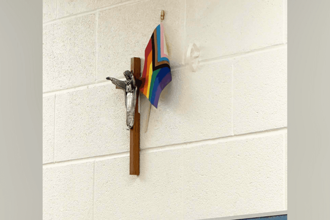 Parents Concerned After Pride Flag Was Displayed Beside Christ Statue at Ontario Catholic School