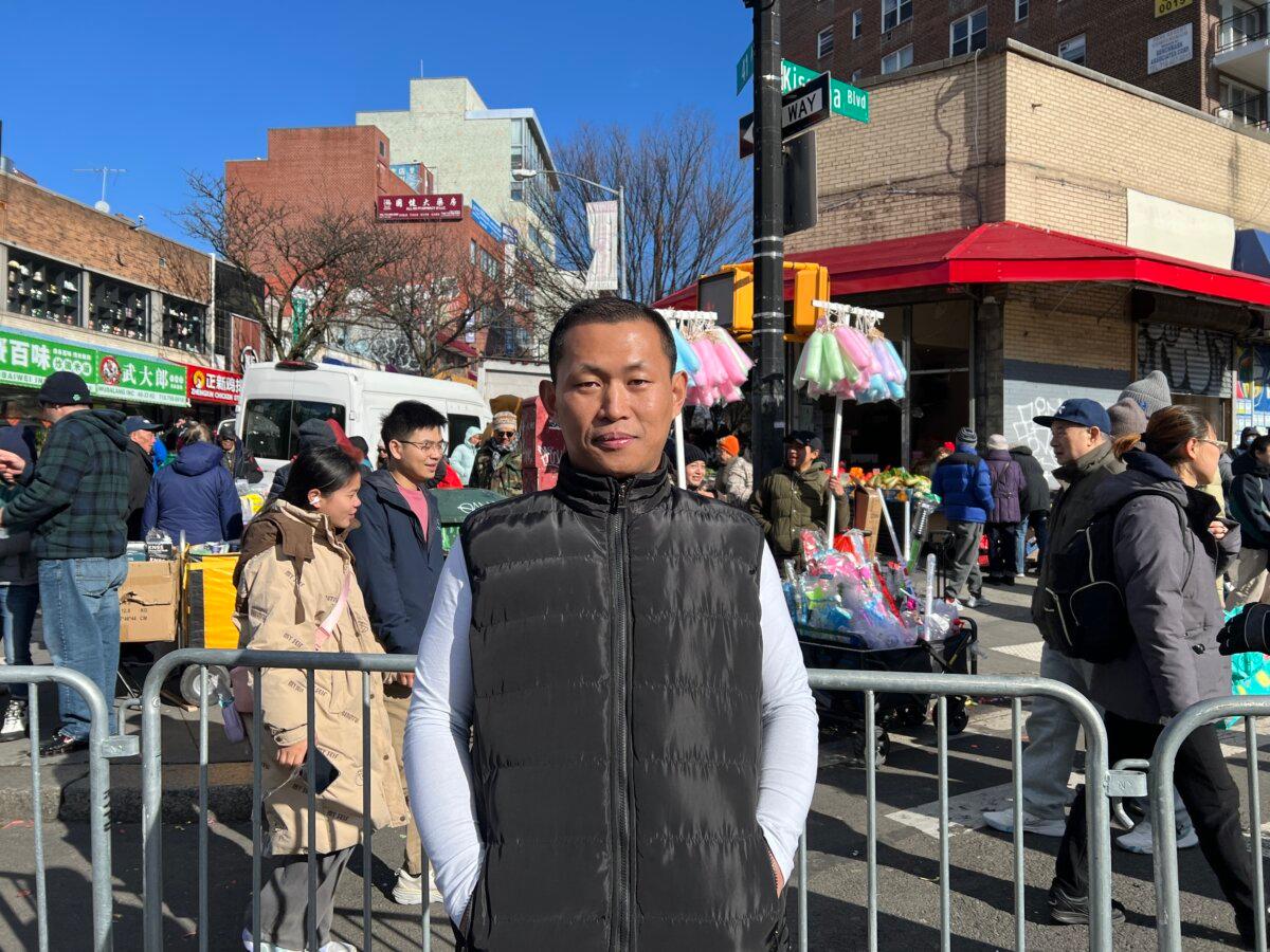 U.S.-based human rights activist Jie Lijian comes to see the parade in the Flushing neighborhood of Queens, N.Y., on Feb. 1, 2025. (Shi Ping/The Epoch Times)