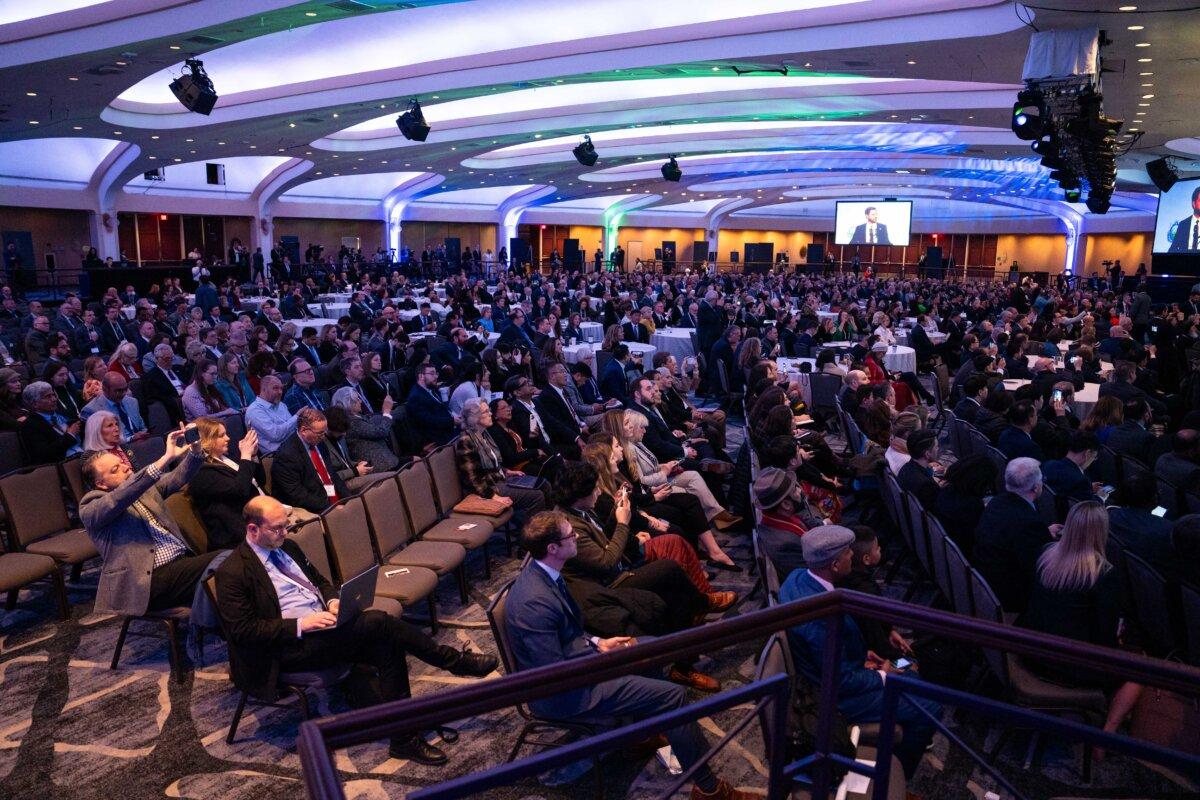 Attendees of the International Religious Freedom Summit listen to Vice President JD Vance’s speech in Washington on Feb. 5, 2025. (Madalina Vasiliu/The Epoch Times)