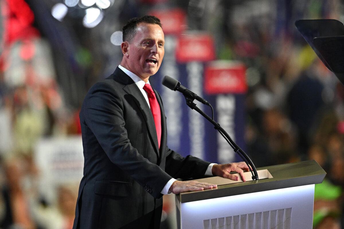 Former Acting Director of National Intelligence Ric Grenell speaks on stage on the third day of the Republican National Convention at the Fiserv Forum in Milwaukee, Wis., on July 17, 2024. (Leon Neal/Getty Images)