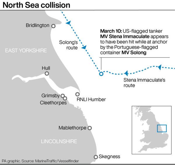 North Sea collision locator map. (PA Graphics)