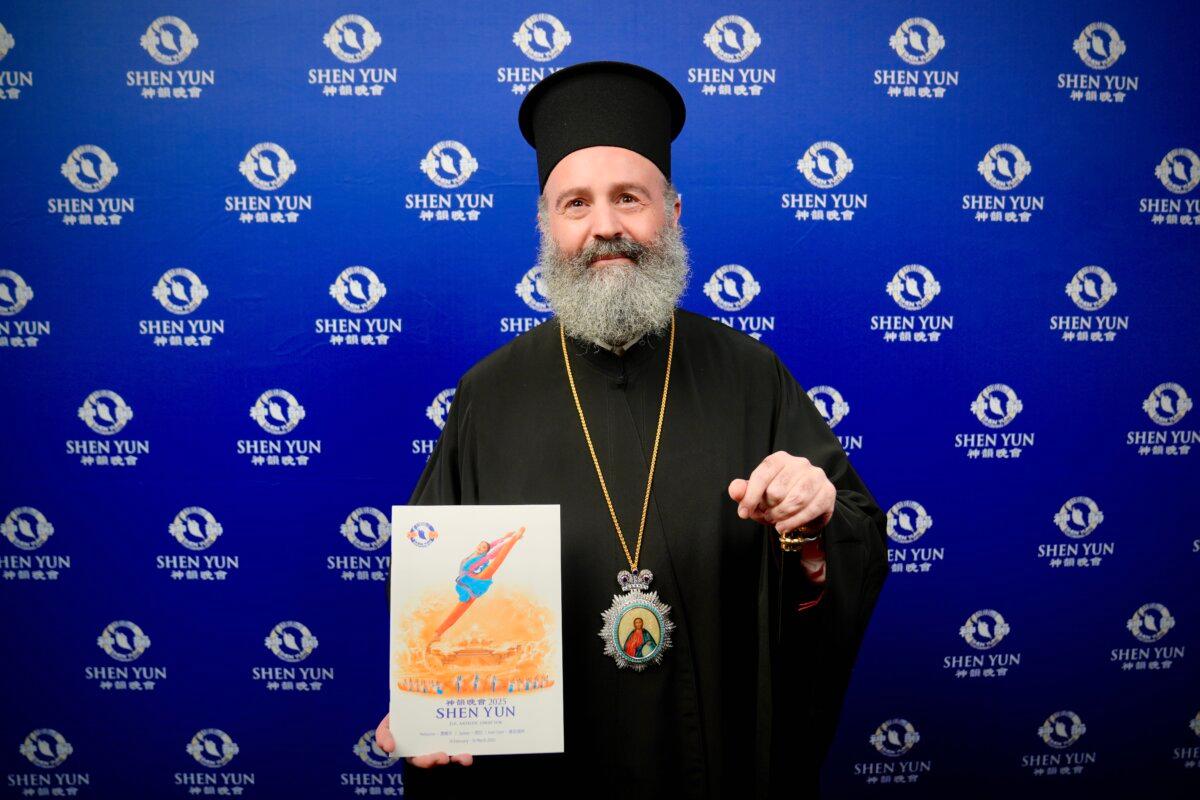 Archbishop Makarios Griniezakis of the Greek Orthodox Church of Australia watched Shen Yun in Sydney, Australia on Feb. 26, 2025. (NTD)