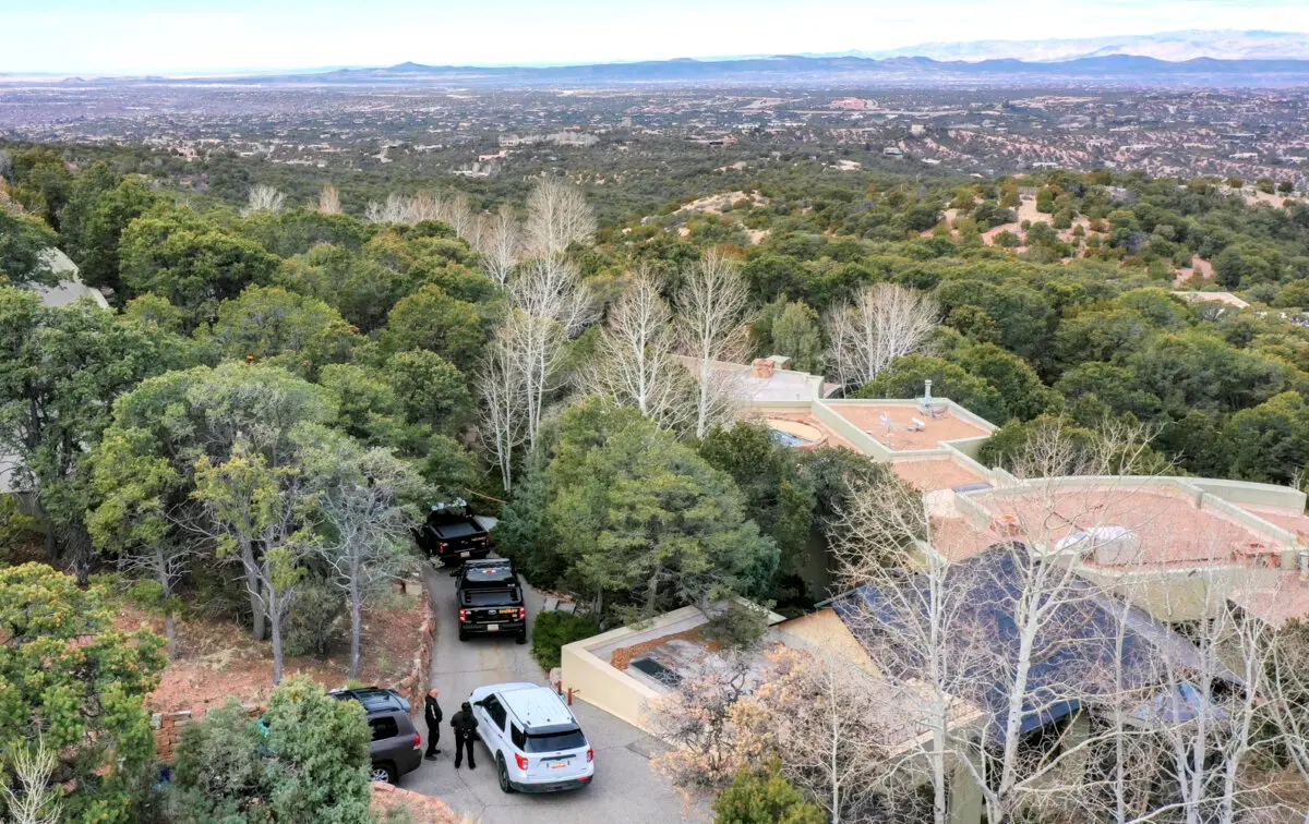 Santa Fe County agents outside the home of actor Gene Hackman and his wife Betsy Arakawa, who were found dead on the property, in Santa Fe, N.M., on Feb. 27, 2025. (Roberto E. Rosales/AP Photo)