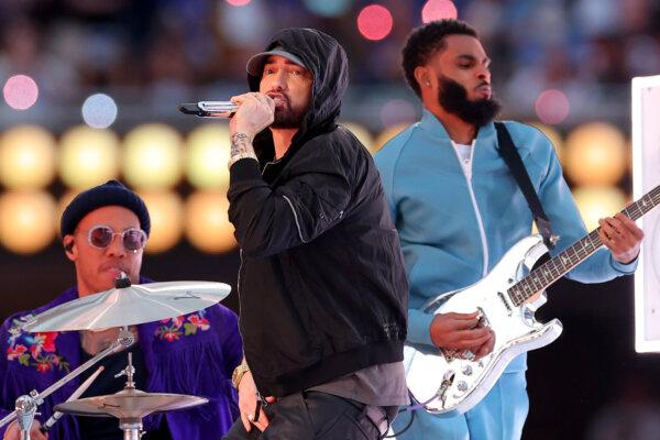 Eminem performs during the Pepsi Super Bowl LVI Halftime Show in Inglewood, Calif., on Feb. 13, 2022. (Kevin C. Cox/Getty Images)