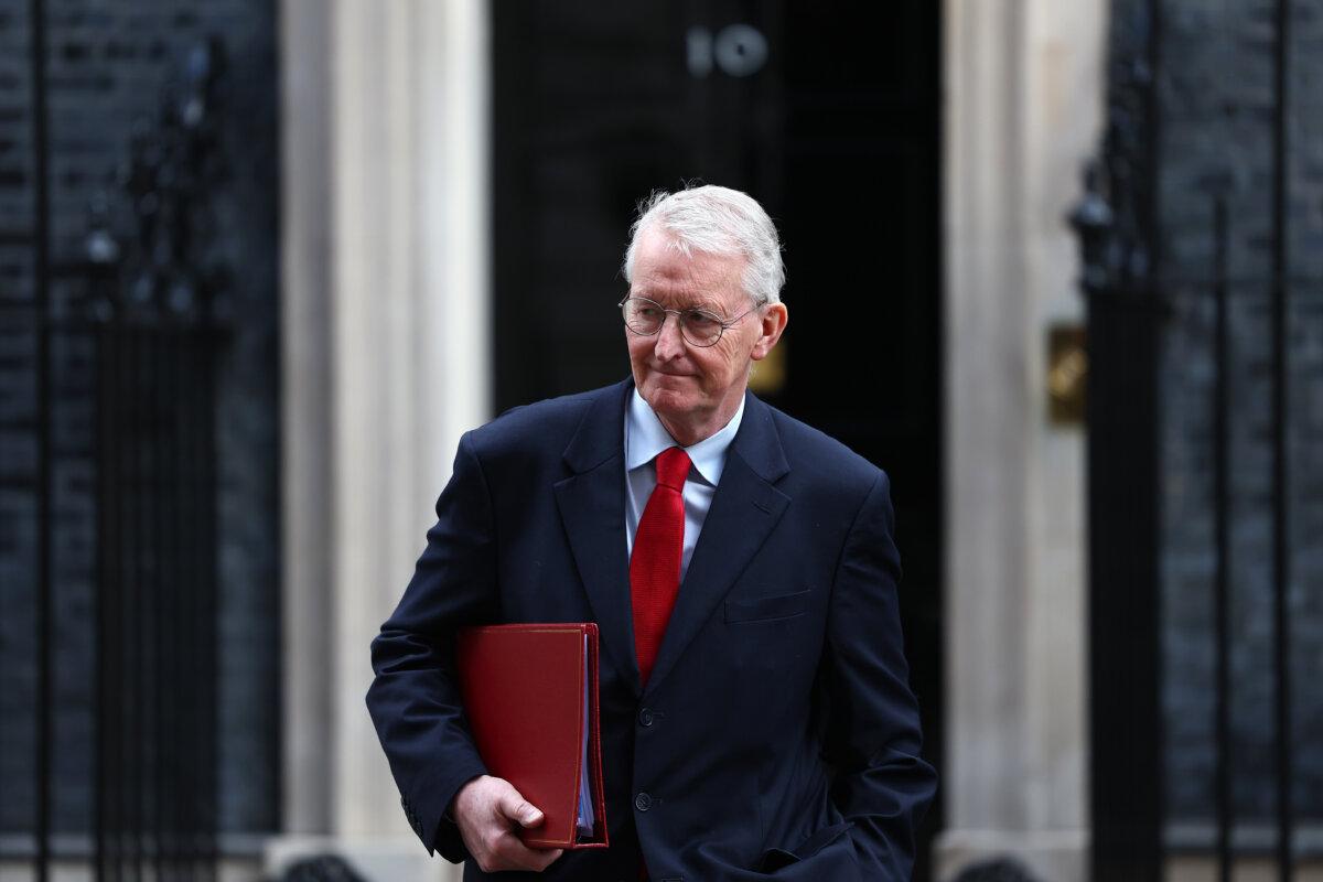 Secretary of State for Northern Ireland Hilary Benn departs Downing Street after attending a weekly Cabinet meeting, in London on April 1, 2025. (Peter Nicholls/Getty Images)