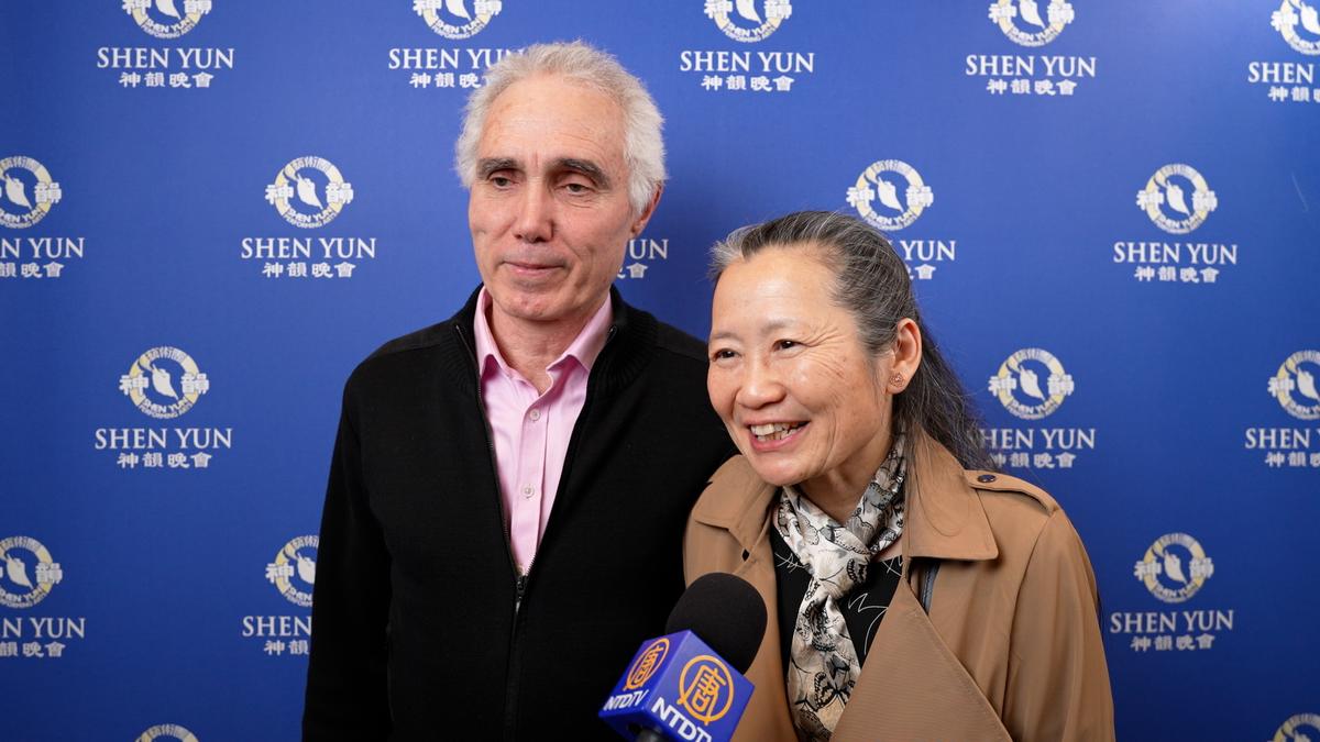 Bruno Gourvès and Christina Ong attended Shen Yun at the Corum in Montpellier, France, on March 29, 2025. (NTD)