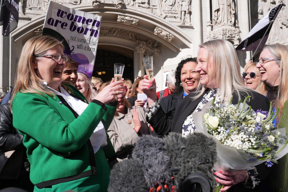 Susan Smith (L) and Marion Calder, co-directors of For Women Scotland, outside the Supreme Court in London on April 16, 2025. (Lucy North/PA)