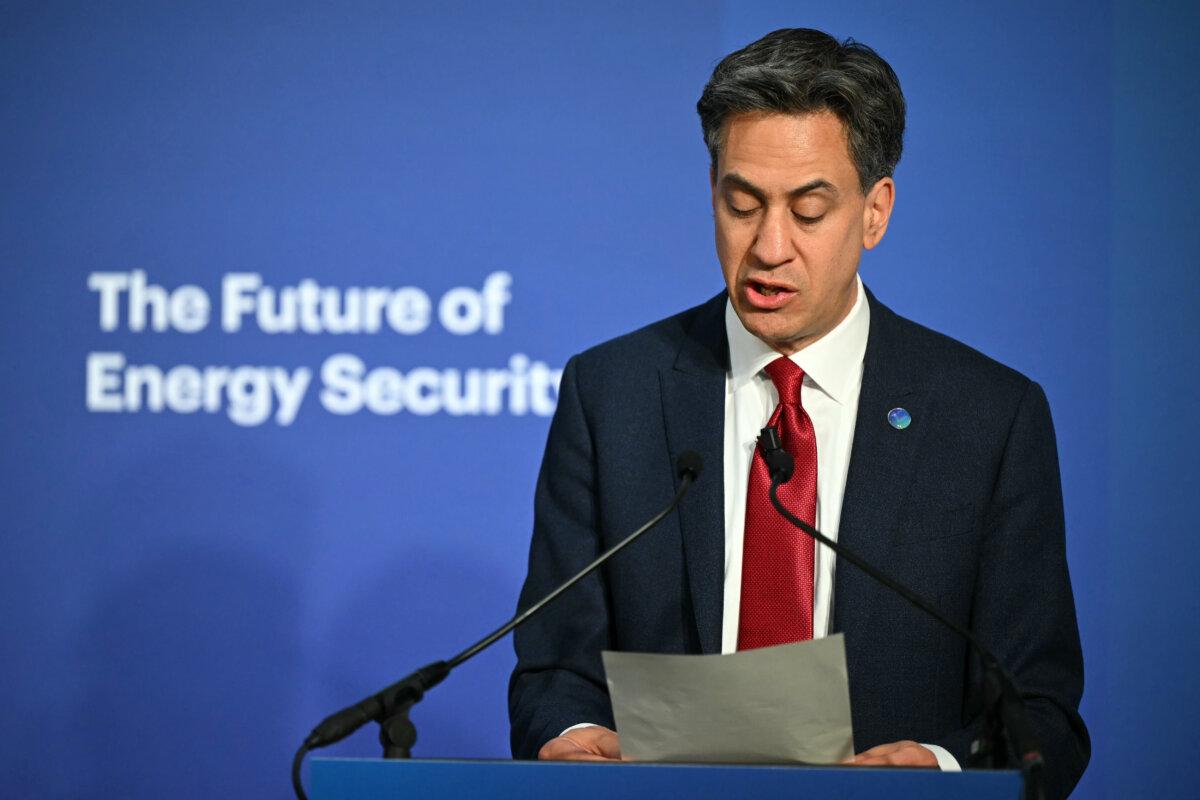 Energy Secretary Ed Miliband at Lancaster House, speaking to open the International Summit on the Future of Energy Security, in London on April 24, 2025. (Justin Tallis/PA)