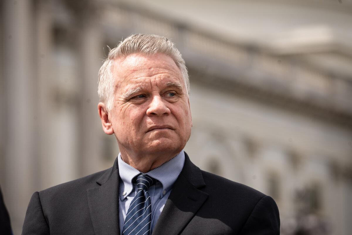 Rep. Chris Smith (R-N.J.), co-chair of the Congressional-Executive Commission on China, listens during a press conference about the Stop Forced Organ Harvesting Act passed by the House, on Capitol Hill in Washington on May 7, 2025. (Madalina Vasiliu/The Epoch Times)