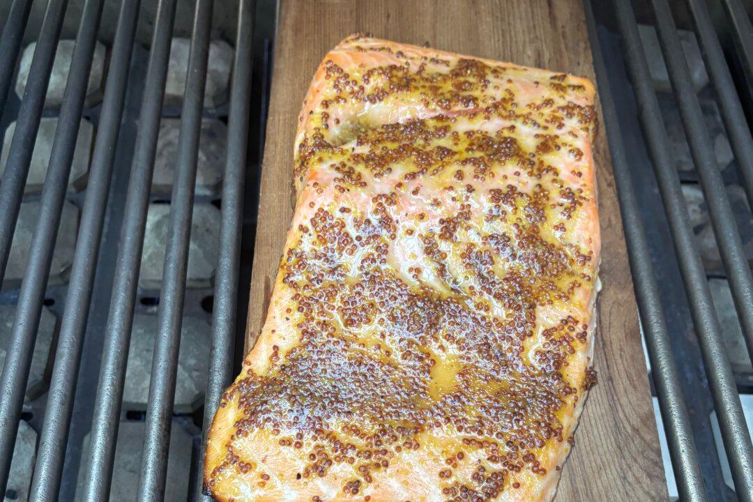 A Simple Maple Mustard Glaze Jazzes up Cedar-Planked Barbecued Salmon