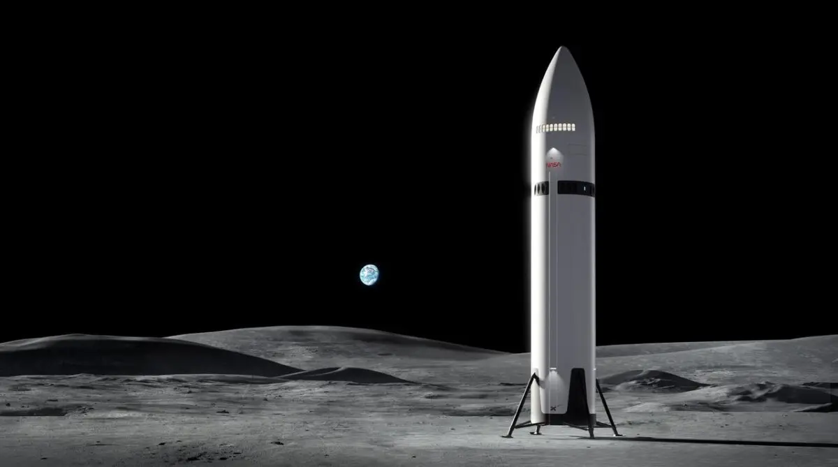 Concept art of the SpaceX lunar lander slated to be used for Artemis III in 2027. (Courtesy of NASA).