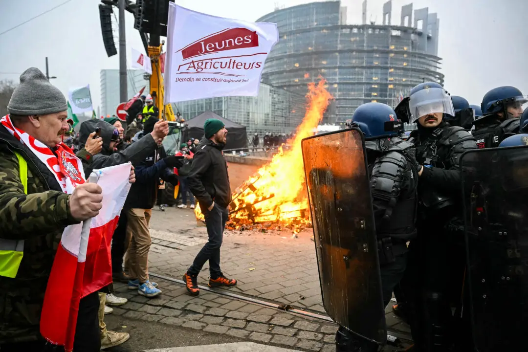 Day in Photos: Protests Near European Parliament, Blackout in Kyiv, and Northern Lights in Germany