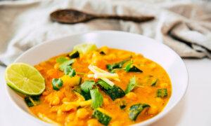 Vegetarian Chickpea, Coconut, and Herb Anti-Inflammatory Yellow Curry in Under 30 Minutes