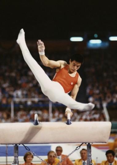 Li Ning during the XXIII Olympic Summer Games at the Edwin W. Pauley Pavilion in Los Angeles, California, on Aug. 4, 1984. Li won three gold medals, two silvers, and one bronze at the L.A. Olympics. (Trevor Jones/Getty Images)