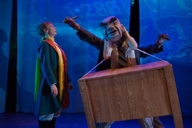 The Little Prince (Tarah Flanagan) and one of the many odd creatures the prince meets on his adventures. (Courtesy of Hang a Tale Company)