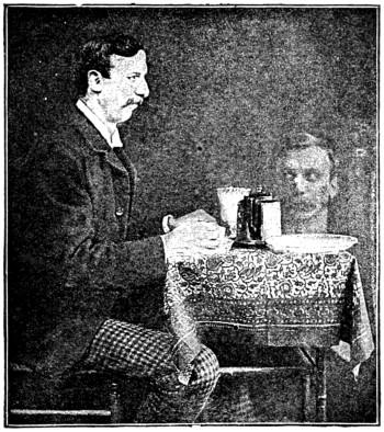 A "spirit photograph," from "Photographic Amusements," 1896, by Walter E. Woodbury. (Public domain)