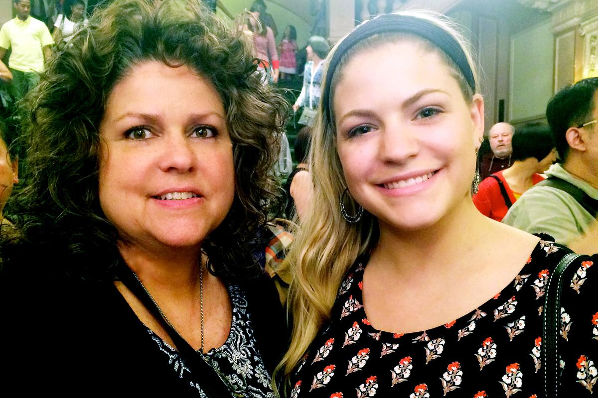 Cathy Rosie (L) and Mandy Rosie pose inside the Merriam Theatre in downtown Philadelphia on Sunday, May 10, 2015. (Kristina Pentchoukova/ Epoch Times)