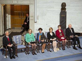 <a href="https://www.theepochtimes.com/assets/uploads/2015/07/nobel_peace_prize_107509425sm_medium.jpg"><img src="https://www.theepochtimes.com/assets/uploads/2015/07/nobel_peace_prize_107509425sm_medium.jpg" alt="Director of the Nobel Peace Institute Geir Lundestad (R) and the Nobel Peace Prize committee (L to R) Thorbjoern Jagland, Kaci Kullmann Five, Sissel Marie Roenbeck, Inger-Marie Ytterhorn and Aagot Valle are seated beside the vacant chair reserved for the ceremony's Nobel Laureate and dissident Liu Xiaobo at the city hall in Oslo, on December 10, 2010. (Odd Andersen/AFP/Getty Images)" title="Director of the Nobel Peace Institute Geir Lundestad (R) and the Nobel Peace Prize committee (L to R) Thorbjoern Jagland, Kaci Kullmann Five, Sissel Marie Roenbeck, Inger-Marie Ytterhorn and Aagot Valle are seated beside the vacant chair reserved for the ceremony's Nobel Laureate and dissident Liu Xiaobo at the city hall in Oslo, on December 10, 2010. (Odd Andersen/AFP/Getty Images)" width="320" class="size-medium wp-image-117019"/></a>