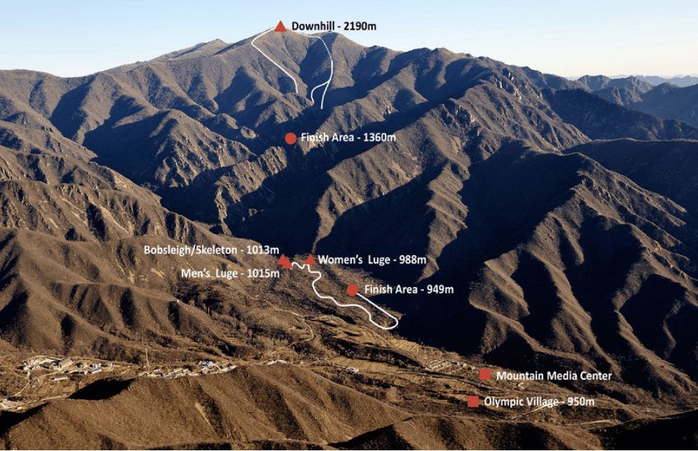 Taken in January, two weeks before the time of year when the Beijing Olympics will take place in 2022, this photo shows the Yanqing cluster, the venue for several events like skiing and luge. (International Olympic Committee/<a href="http://www.olympic.org/Documents/Host_city_elections/ioc_evaluation_commission_report_sp_eng.pdf">Report of the 2022 Evaluation Commission</a>).