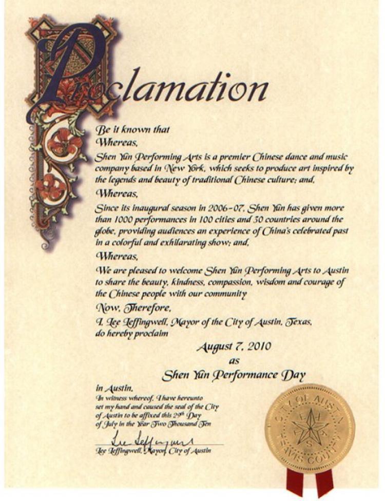 <a><img src="https://www.theepochtimes.com/assets/uploads/2015/09/100802223419459.jpg" alt="Lee Jeffingwell, Mayor of Austin, Texas, proclaims August 7 'Shen Yun Performance Day.' (The Epoch Times)" title="Lee Jeffingwell, Mayor of Austin, Texas, proclaims August 7 'Shen Yun Performance Day.' (The Epoch Times)" width="320" class="size-medium wp-image-1816571"/></a>