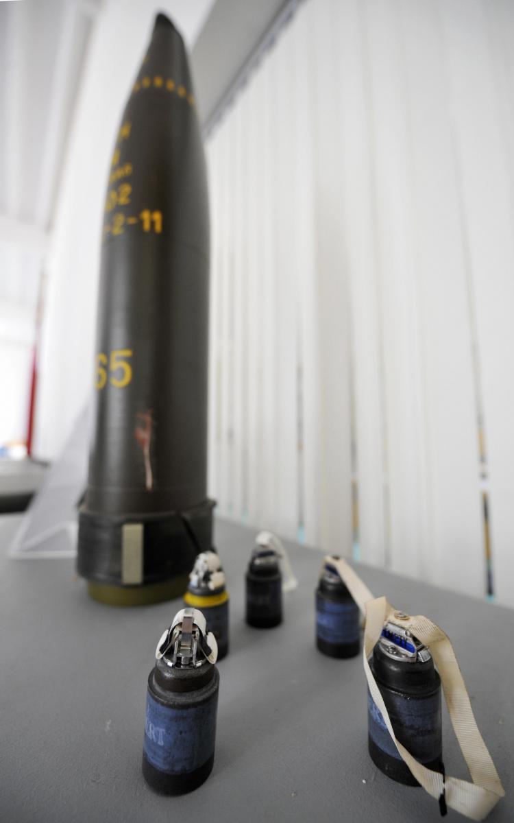 <a><img src="https://www.theepochtimes.com/assets/uploads/2015/09/CLUSTERBOMBS.jpg" alt="A cluster bomb on display at the Spreewerk ISL Integrated Solutions weapons decommissioning facility near Luebben, Germany. Enough countries have now ratified the international convention banning cluster munitions meaning the convention will now become bi (John MacDougall/AFP/Getty Images)" title="A cluster bomb on display at the Spreewerk ISL Integrated Solutions weapons decommissioning facility near Luebben, Germany. Enough countries have now ratified the international convention banning cluster munitions meaning the convention will now become bi (John MacDougall/AFP/Getty Images)" width="320" class="size-medium wp-image-1822928"/></a>