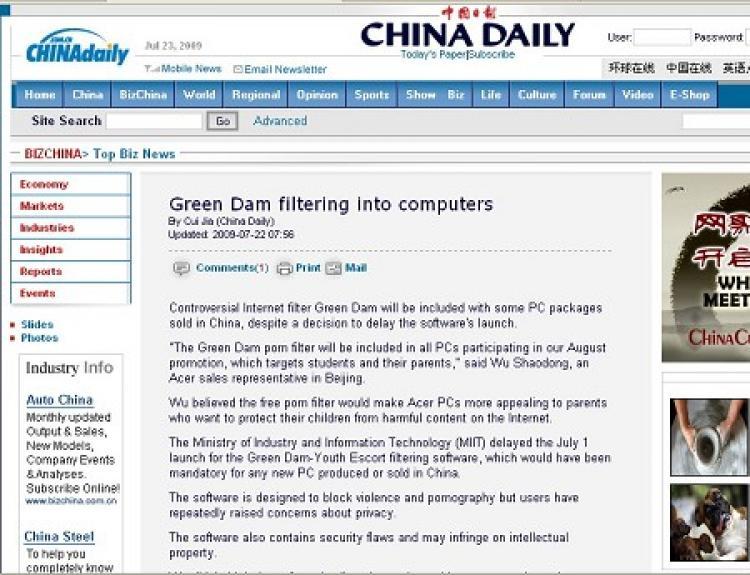 <a><img src="https://www.theepochtimes.com/assets/uploads/2015/09/greendam.jpg" alt="Several Asia-based computer manufacturers have started shipping computers with Green Dam spyware, said the state-run China Daily newspaper on July 22. (Internet screen shot)" title="Several Asia-based computer manufacturers have started shipping computers with Green Dam spyware, said the state-run China Daily newspaper on July 22. (Internet screen shot)" width="320" class="size-medium wp-image-1827129"/></a>