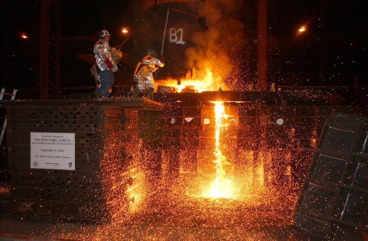 <a><img src="https://www.theepochtimes.com/assets/uploads/2015/09/uss_new_york_2492973.jpg" alt="In this file handout photo, workers pour steel, recycled from the World Trade Center, into a mold, which will form the bow stem of the Amphibious Transport Dock ship USS New York at Amite, Louisiana. USS New York set sail from Louisiana to New York City t (George Trian/U.S. Navy via Getty Images)" title="In this file handout photo, workers pour steel, recycled from the World Trade Center, into a mold, which will form the bow stem of the Amphibious Transport Dock ship USS New York at Amite, Louisiana. USS New York set sail from Louisiana to New York City t (George Trian/U.S. Navy via Getty Images)" width="320" class="size-medium wp-image-1825777"/></a>