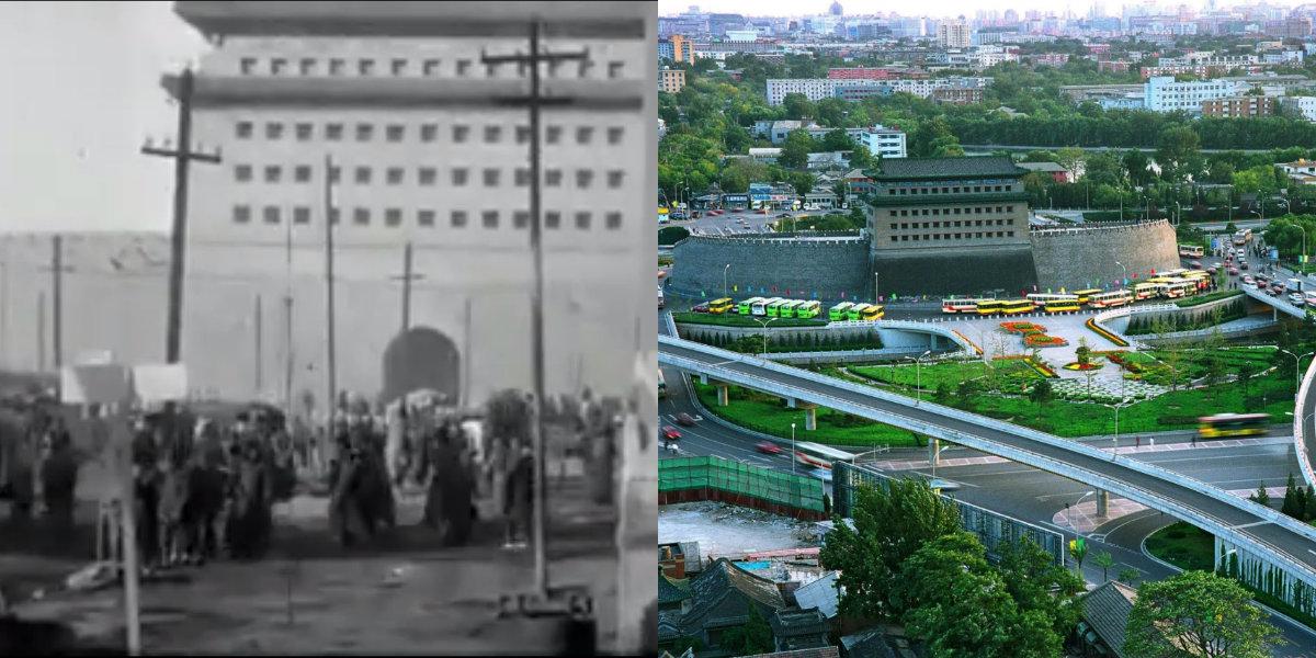 (L-R) Deshengmen in 1920s and now. (Sina)