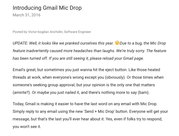 Google Blog's release regarding its April Fools' Day joke. (Google Blog Image)