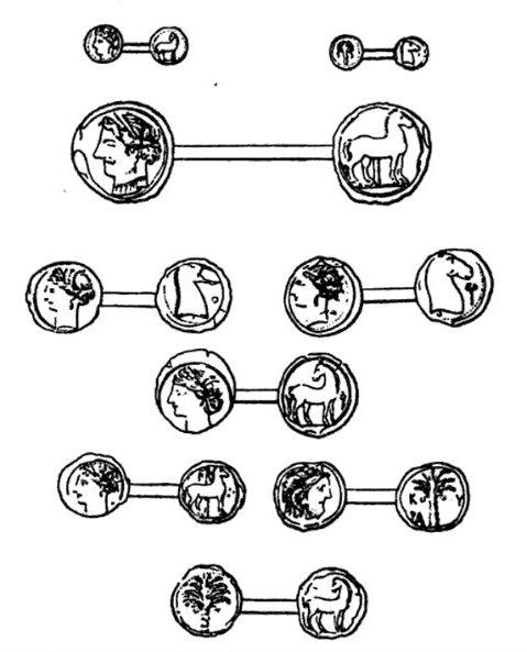 A depiction of the coins purportedly left by Carthaginians on the Azores island, Corzo, that accompanied Johan Podolyn's 1778 article in the Publications of the Royal Society of Sciences and Letters in Gothenburg. (Public Domain)