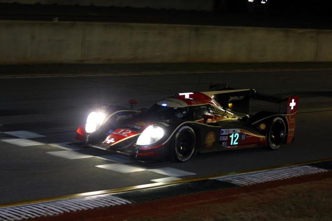 The race-winning #12 Rebellion Lola-Toyota crosses the finish line at the 2013 ALMS Petit Le Mans, Road Atlanta, Oct. 9, 2013. (Chris Jasurek/Epoch Times)