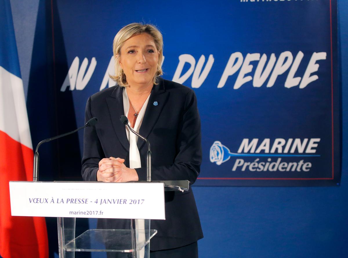 French conservative presidential candidate, Marine le Pen in Paris on Jan. 4, 2017. (AP Photo/Michel Euler)