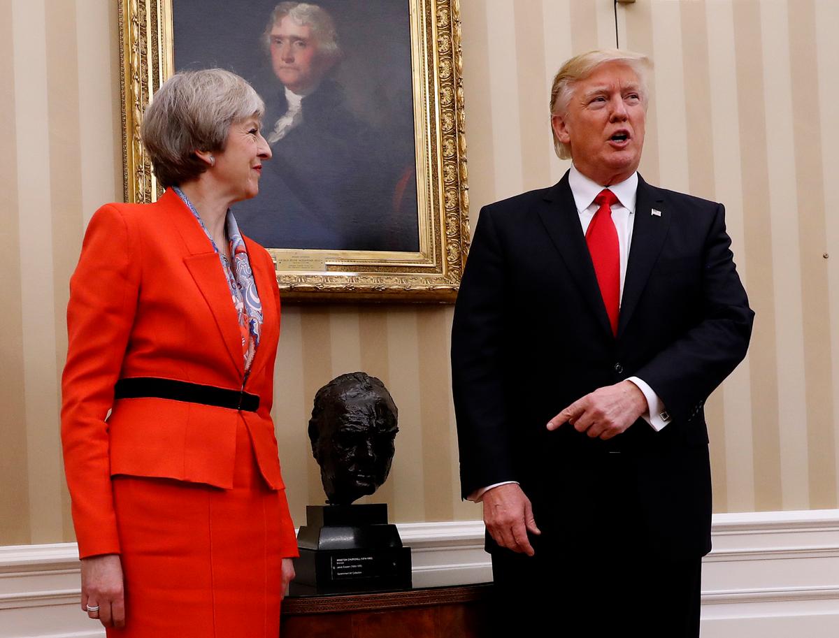President Donald Trump meets with British Prime Minister Theresa May in the Oval Office of the White House in Washington on Jan. 27, 2017. (AP Photo/Pablo Martinez Monsivais)