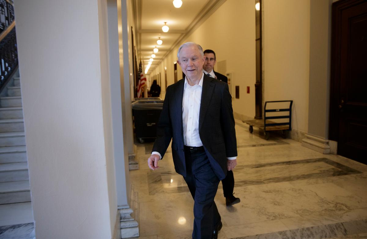 Attorney General-designate Sen. Jeff Sessions (R-Ala.) leaves his office on Capitol Hill in Washington on Feb. 8, 2017. (AP Photo/J. Scott Applewhite)