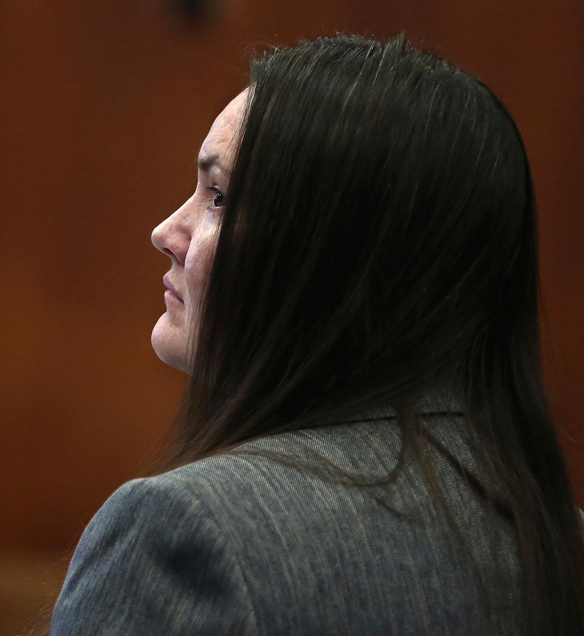 Rachelle Bond appears at Suffolk Superior Court in Boston. (Pat Greenhouse/The Boston Globe via AP, Pool)